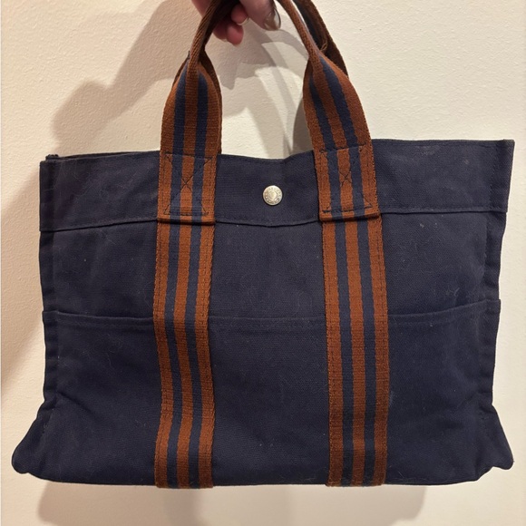 Hermes Handbags - Hermes Navy Canvas Tote Bag